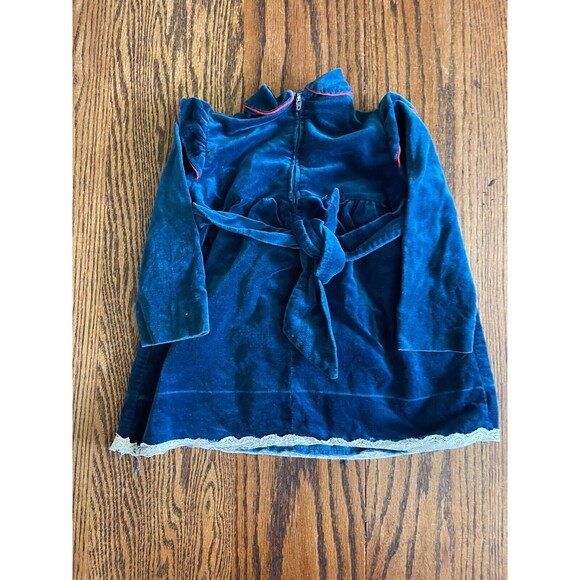 Polly Flinders Vintage Hand Smocked Blue Velvet Dress Size 2T Has Been Altered - Picture 6 of 7